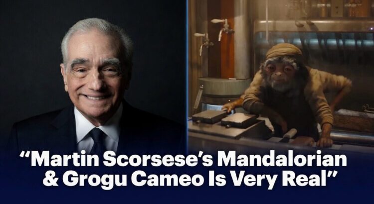 Header image showing Martin Scorsese and his Mandalorian and Grogu alien cameo side by side