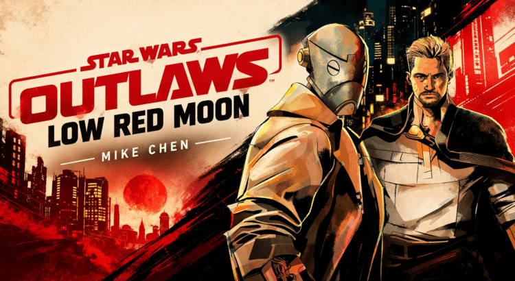 Star Wars Outlaws poster with red moon cityscape