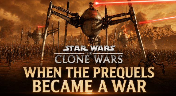 Header image for Star Wars: The Clone Wars (2002) showing a massive Separatist droid army and spider walkers marching across a war-torn battlefield.