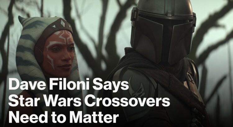 Ahsoka Tano stands beside Din Djarin in a still image tied to Dave Filoni’s comments about Star Wars crossovers.