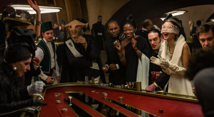 Elegant guests gambling at casino table
