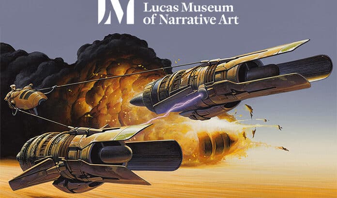 Lucas Museum of Narrative Art promotional image featuring Star Wars podrace concept art from The Phantom Menace.
