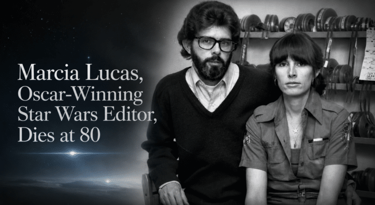 Black-and-white portrait of two filmmakers with headline text