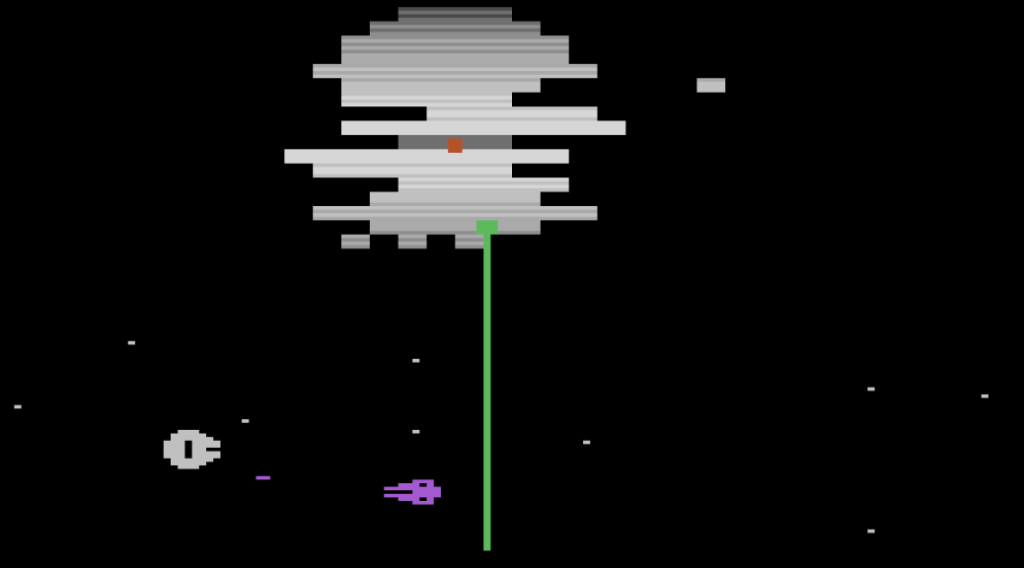 Retro pixel art alien plant in space