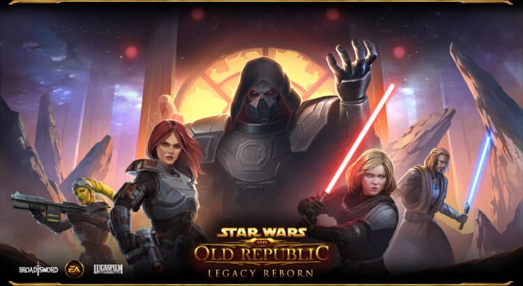 SWTOR Legacy Reborn loading screen featuring Darth Malgus, Shae Vizla, Nerva, and key characters before the Khar Shian finale