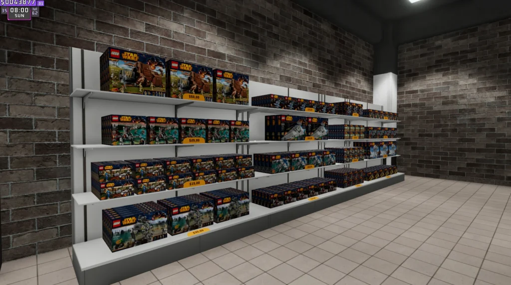 Store shelves stocked with LEGO Star Wars sets