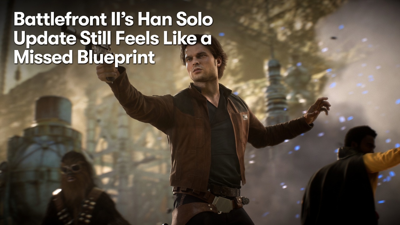 Han Solo in Star Wars Battlefront II on Kessel, used in a header image for an article about the Han Solo Season Update 2.
