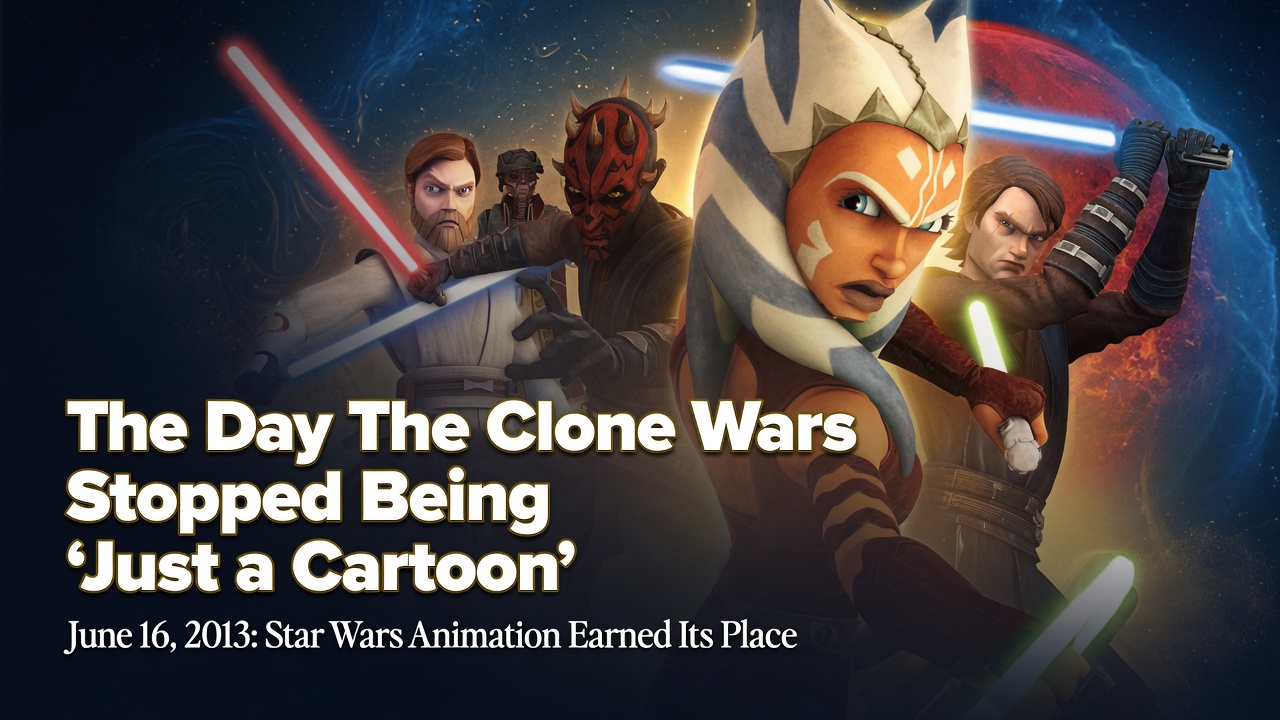 Star Wars: The Clone Wars header image featuring Ahsoka Tano, Anakin Skywalker, Obi-Wan Kenobi, Darth Maul, and title text about the show’s Emmy win.