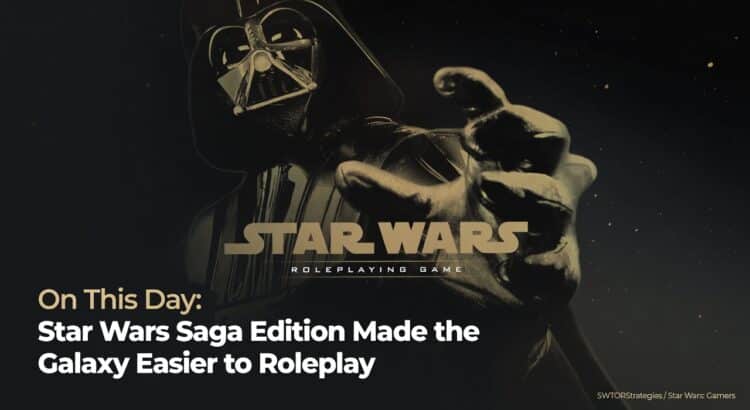 Star Wars Saga Edition Core Rulebook-inspired header image featuring Darth Vader in a black and gold tabletop RPG style.