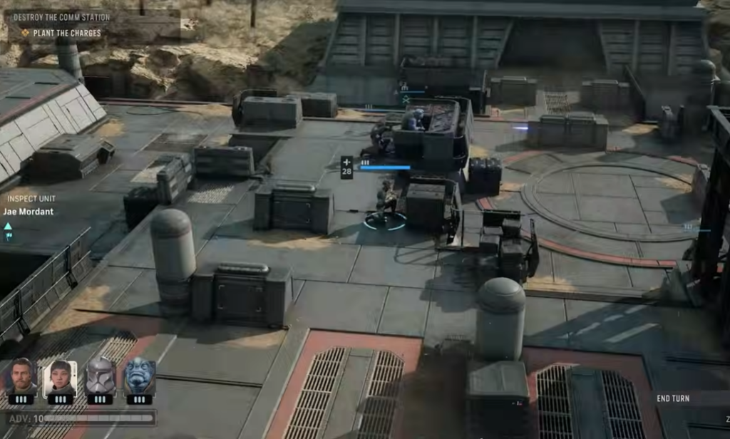 Tactical video game battle on industrial rooftop base