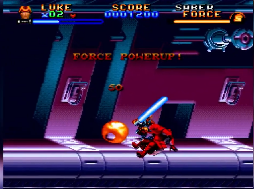 Retro Star Wars game Luke lightsaber power-up
