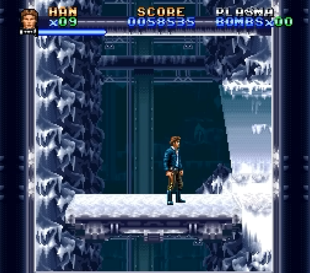 Retro pixel hero on icy platform