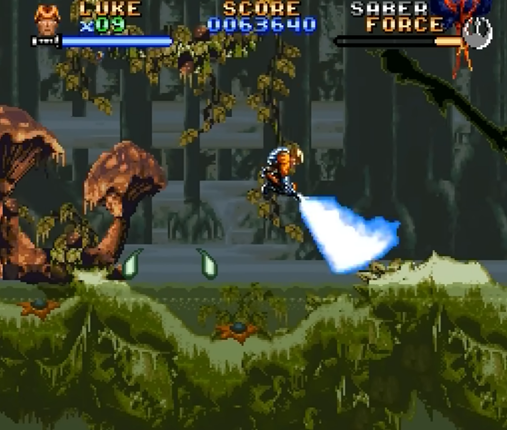 Retro Star Wars game character in forest level