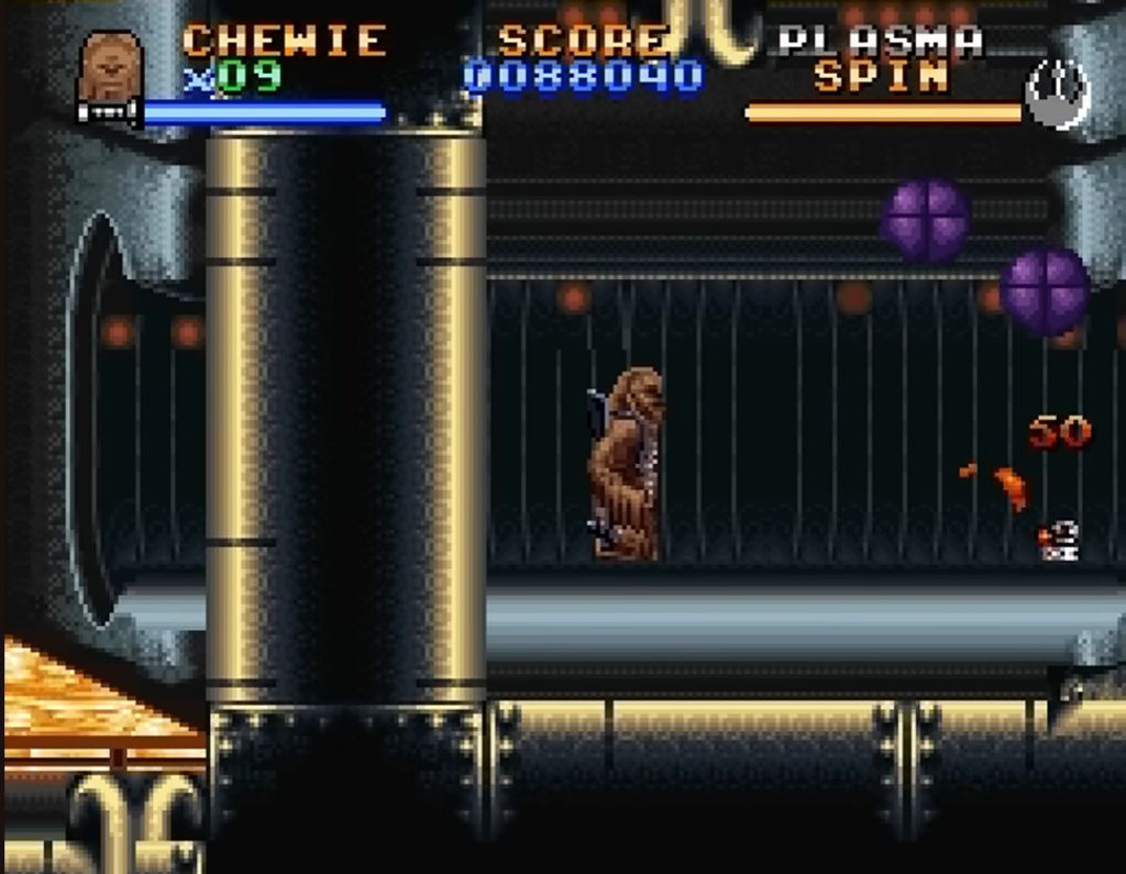 Chewbacca in retro side-scrolling video game level
