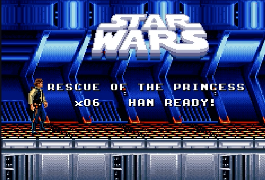 Retro Star Wars game screen with Han Solo