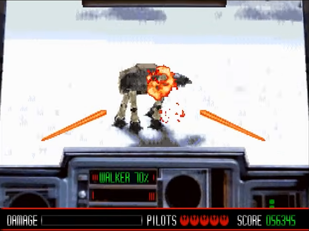 Retro game AT-AT walker under fire