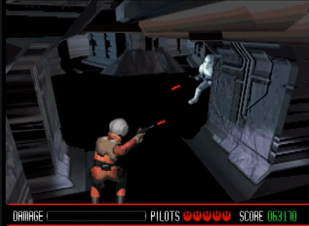 Retro Star Wars game scene with blaster fight