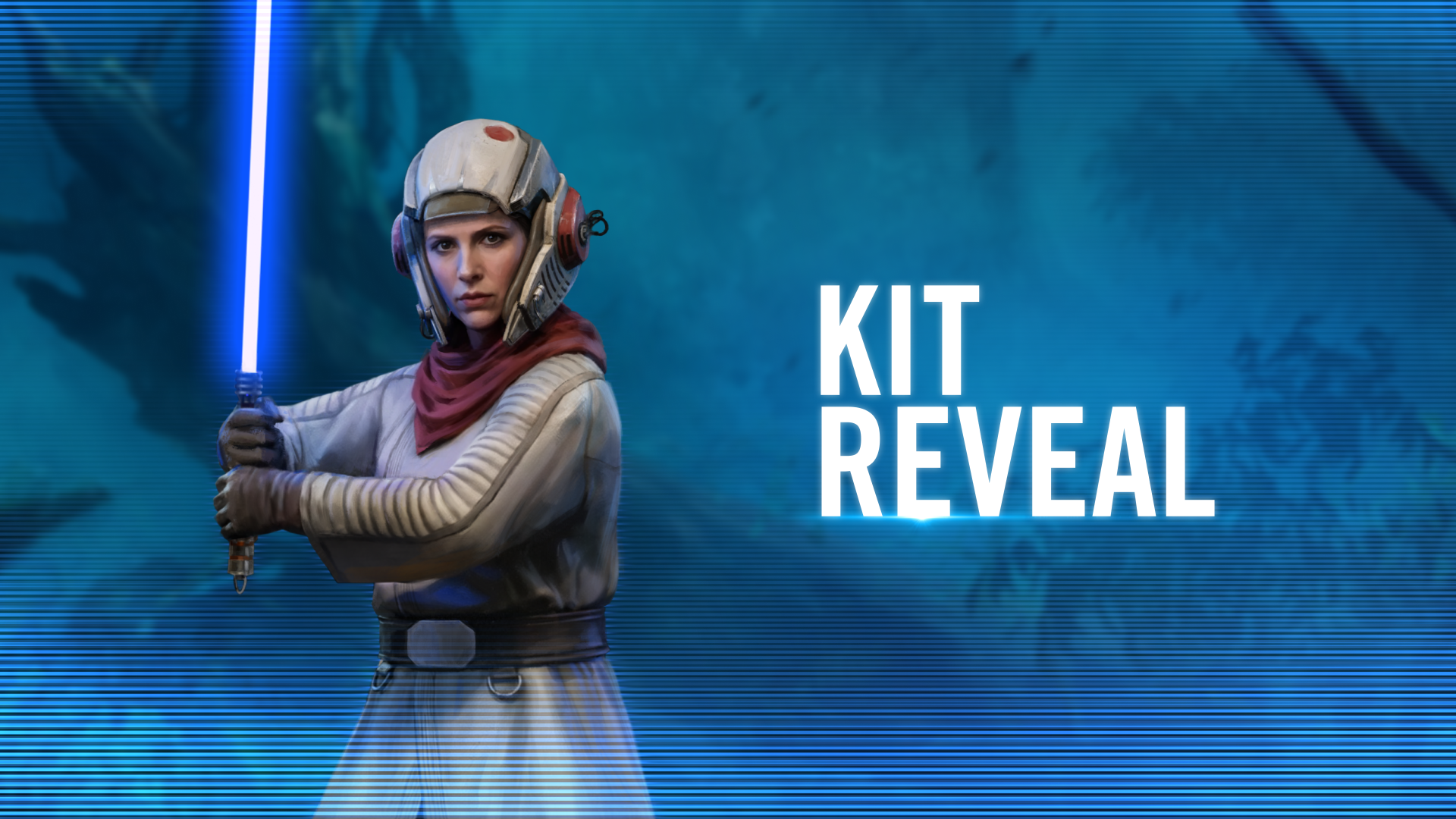 Female sci-fi warrior with blue lightsaber
