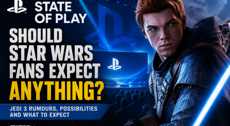 PlayStation State of Play-inspired header image with a Cal Kestis-style Jedi figure and text asking whether Star Wars fans should expect news.
