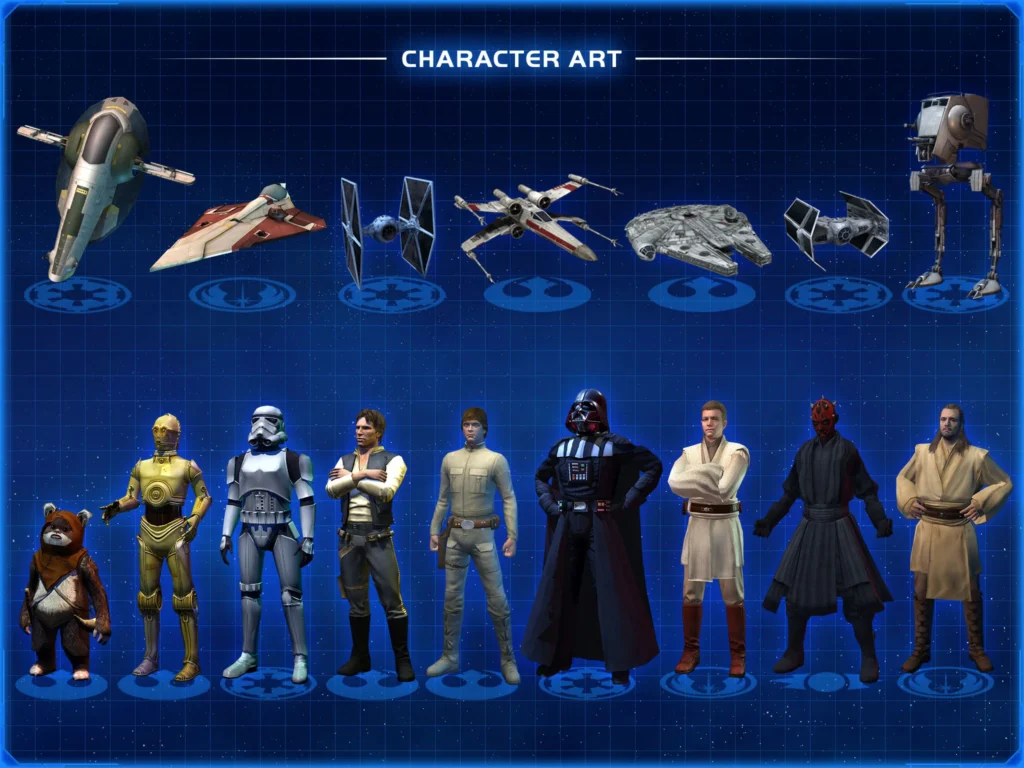 Star Wars character and starship lineup artwork