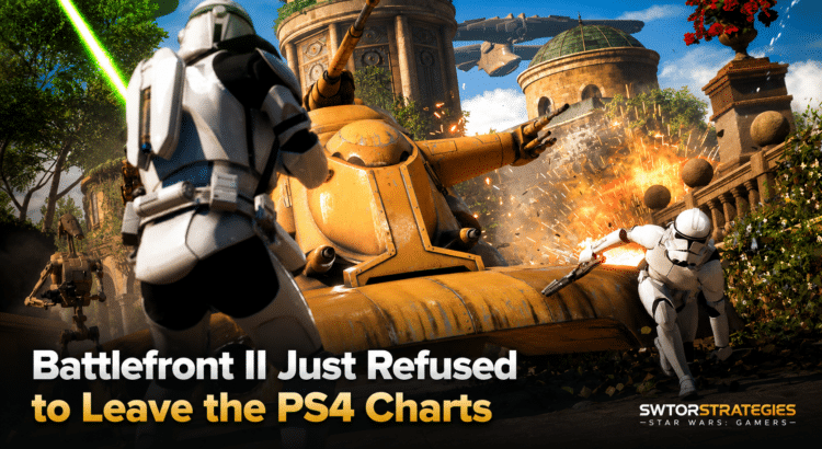Star Wars Battlefront II-inspired header image showing clone troopers, battle droids, and large-scale multiplayer combat tied to the game returning to the PS4 download charts.