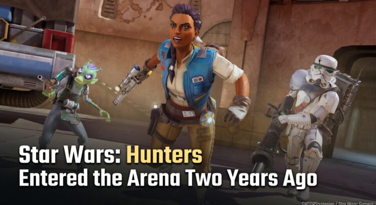 Star Wars: Hunters gameplay-style header image featuring arena fighters in action, used for an article about the game two years after launch.
