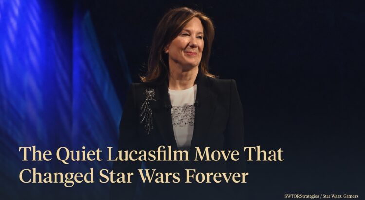 Kathleen Kennedy on stage with title 'The Quiet Lucasfilm Move That Changed Star Wars Forever