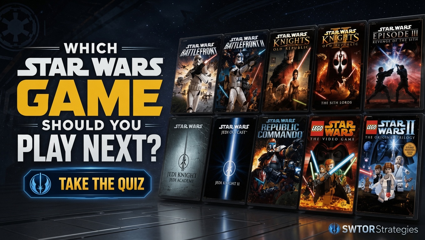 Star Wars game quiz header image featuring classic Star Wars game covers and title text asking which game to play next.