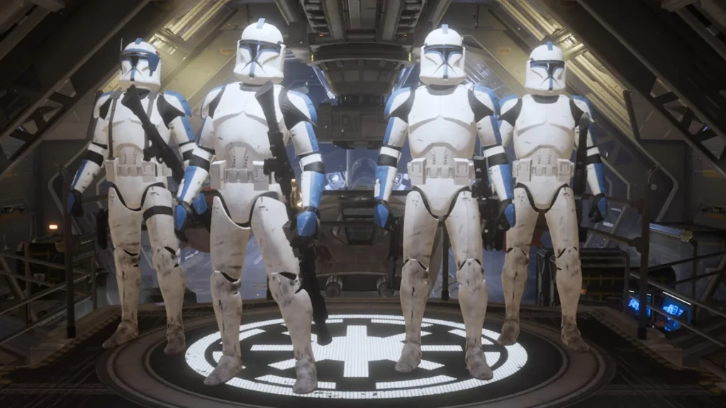Four Star Wars clone troopers aboard starship