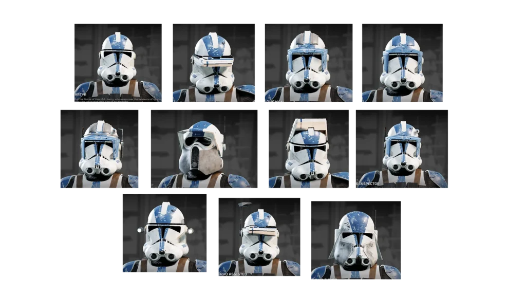 Star Wars clone trooper helmet variations grid