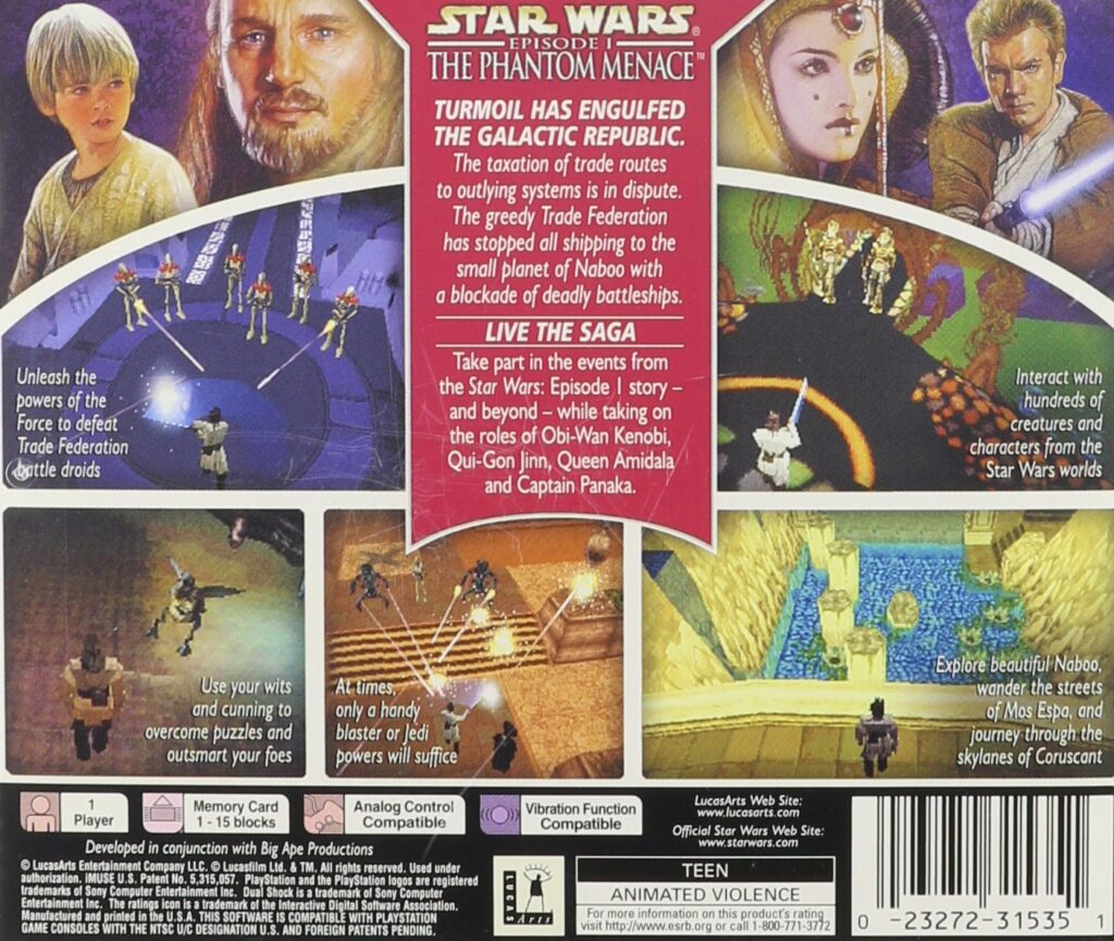 Star Wars Episode I game back cover