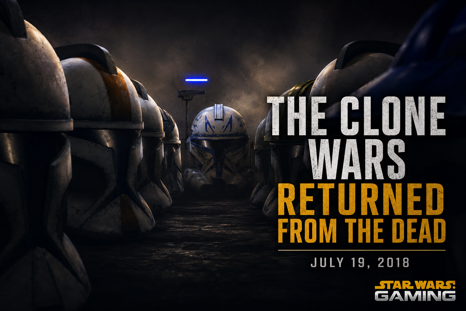 The Clone Wars returned July 19 2018 article header featuring Ahsoka Tano, Captain Rex, clone troopers, and the Clone Wars revival