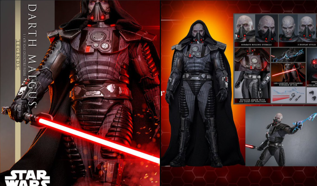 Hot Toys Darth Malgus sixth scale figure from Star Wars The Old Republic with Sith armor, red lightsaber, mask, and premium collectible details
