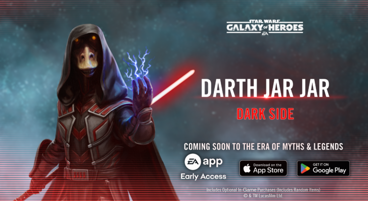 Darth Jar Jar with red lightsaber and lightning