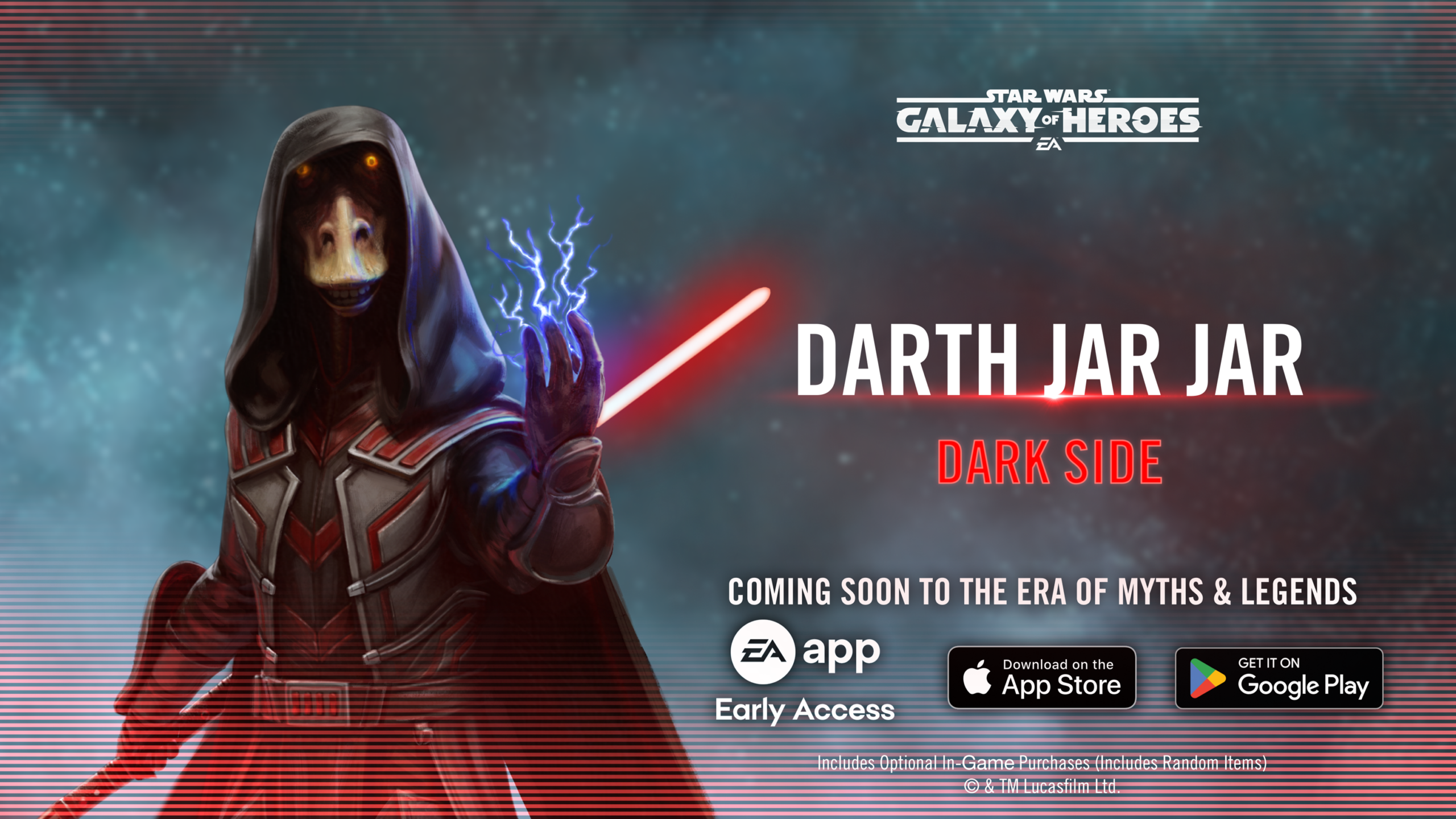 Darth Jar Jar with red lightsaber and lightning