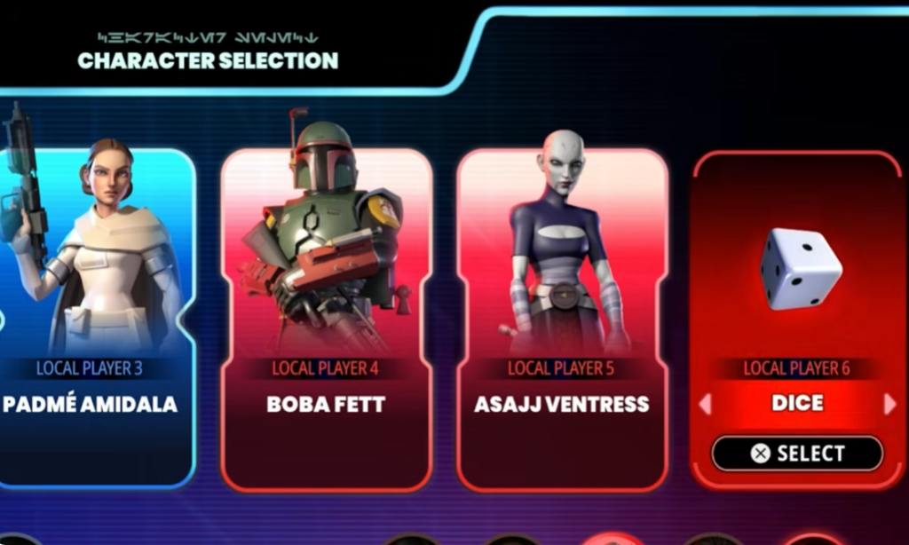 Star Wars character selection screen with four options