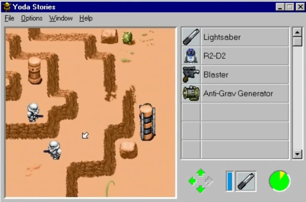 Retro Yoda Stories gameplay with desert maze