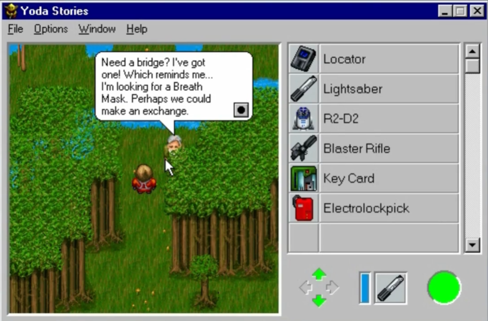 Retro Yoda Stories game forest dialogue scene