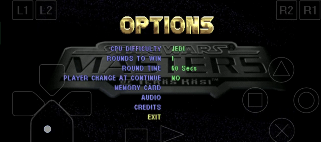 Star Wars game options menu screen
