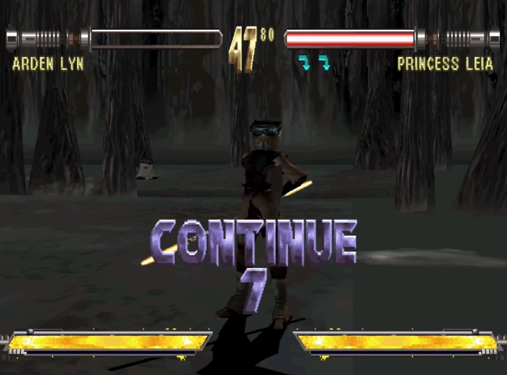 Retro Star Wars fighting game continue screen