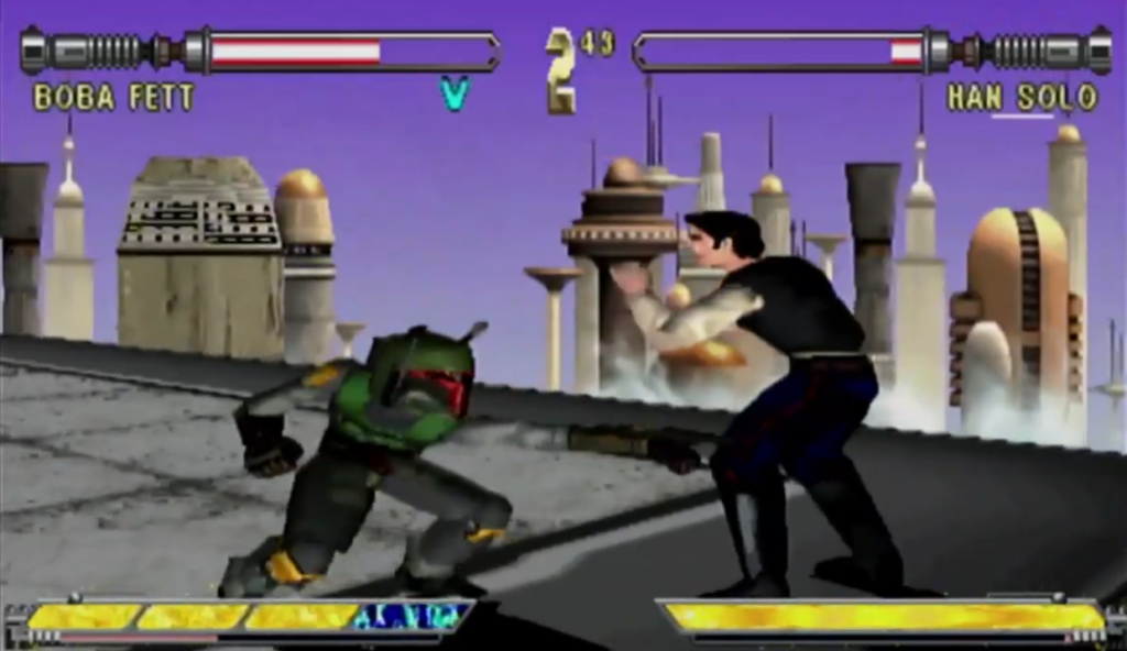 Boba Fett fighting Han Solo in video game