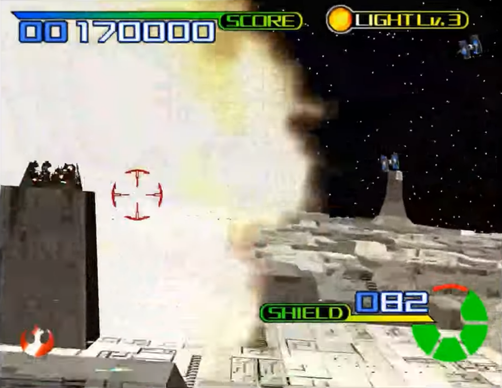 Star Wars space battle with explosion and HUD