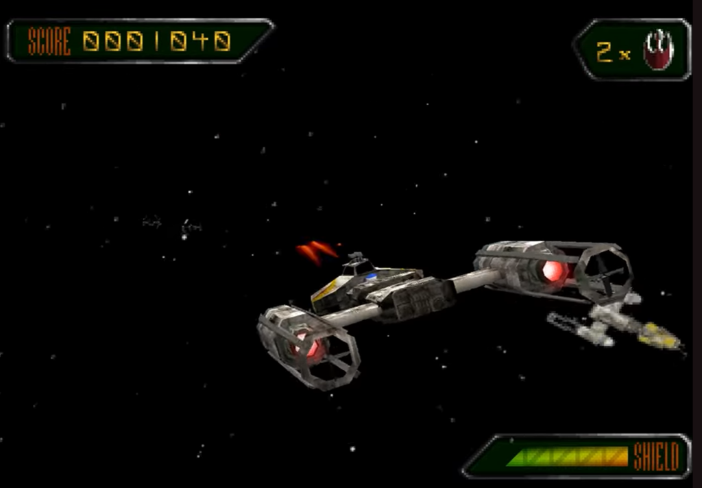 Starfighter battling in space video game screenshot