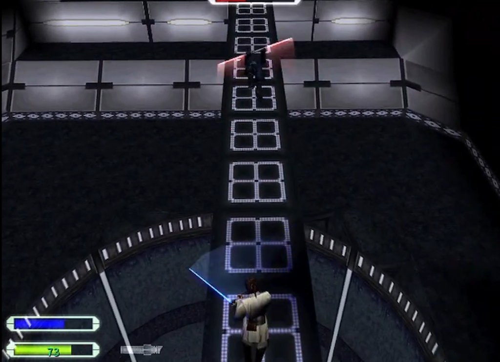 Jedi duels Sith on narrow platform