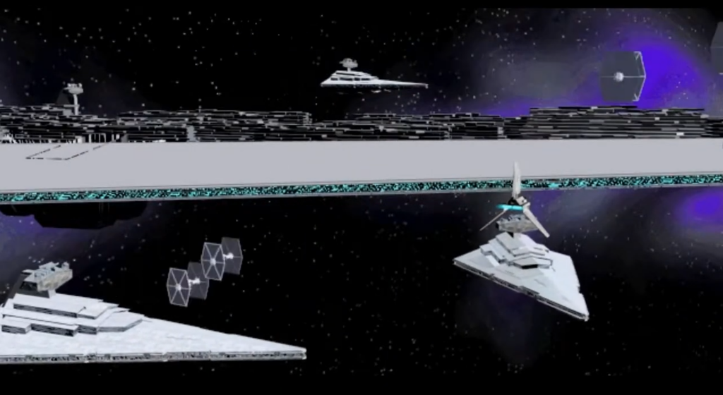 Star Destroyers and TIE fighters in space