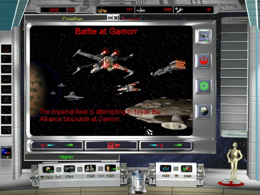 Star Wars game screen showing space battle