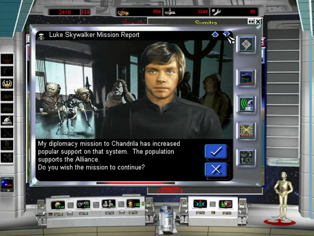Luke Skywalker mission report game screen
