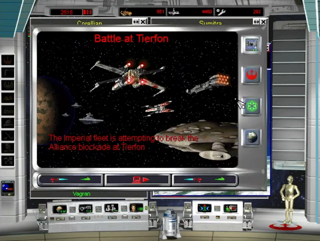 Star Wars space battle game interface screen