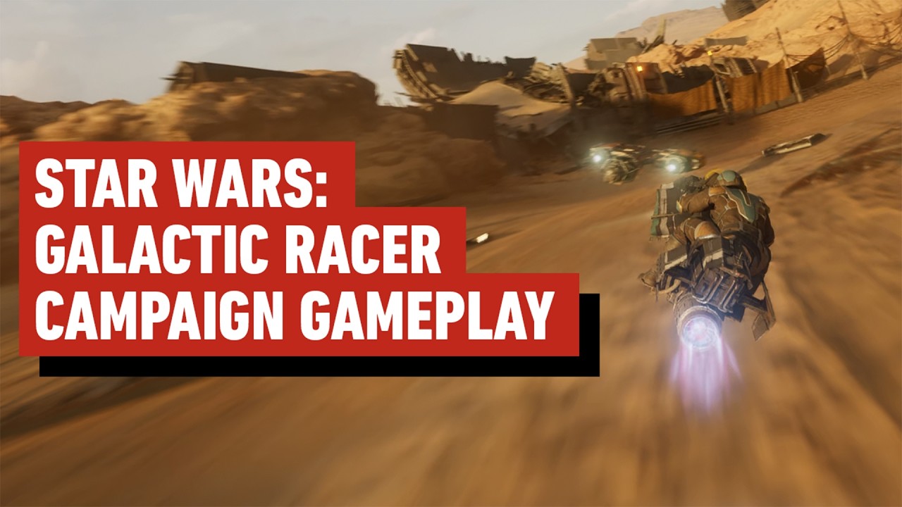 Star Wars speeder race in desert gameplay