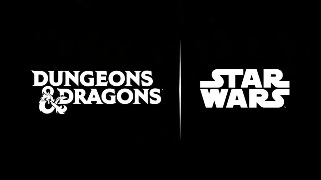 Dungeons & Dragons and Star Wars logos displayed side by side for The Season of Rebellion collaboration launching in 2027.